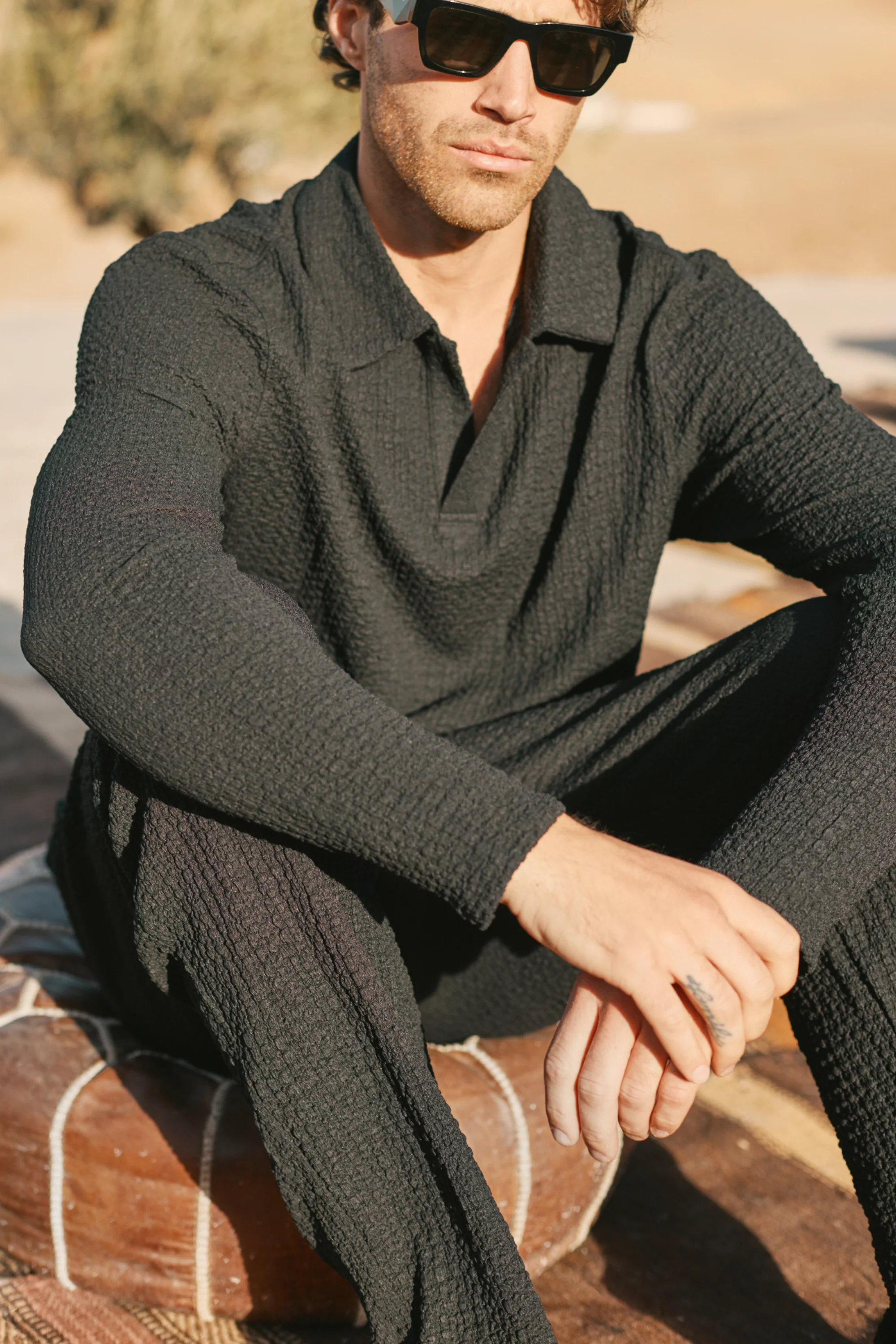 Artie Ruched Textured Trouser - Black - Image 2