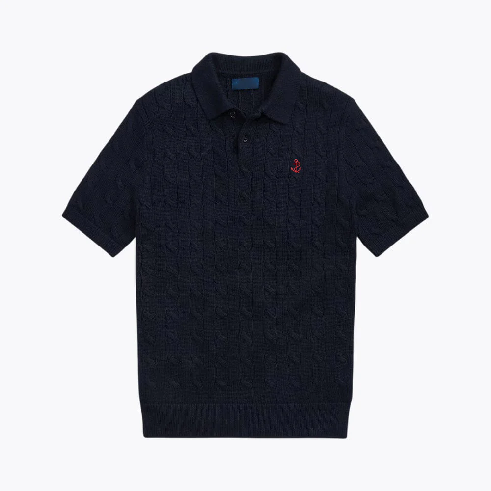 Cable-Knit Cotton Polo-Collar Sweater
