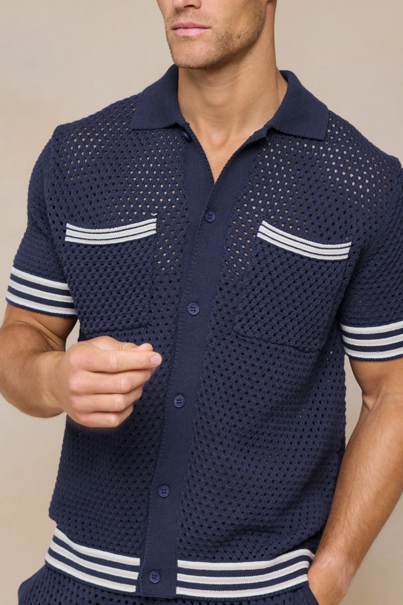 Cipressi Crochet Knit Shirt - Navy - Image 4