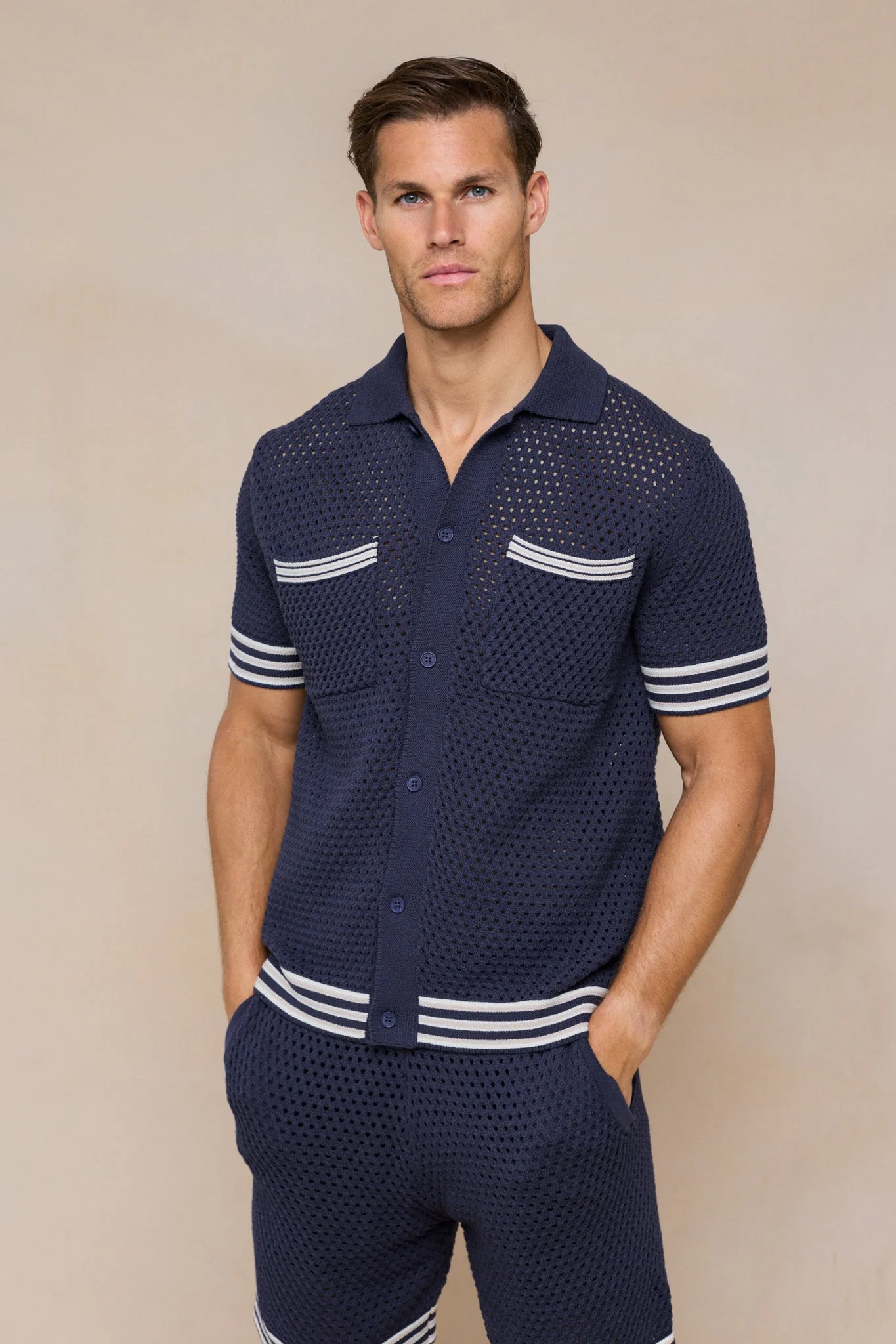 Cipressi Crochet Knit Shirt - Navy - Image 9