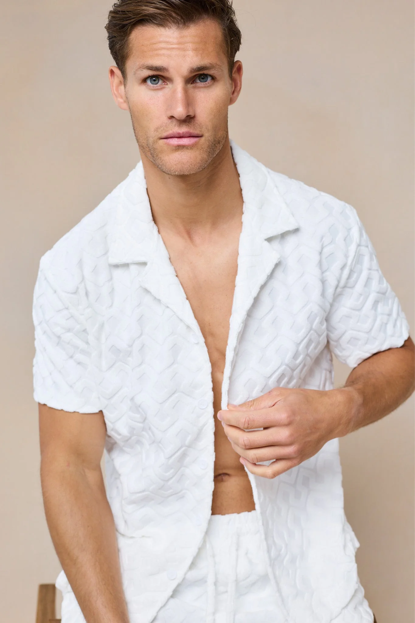 Fontana Flocked Towelled Shirt - Ecru - Image 5