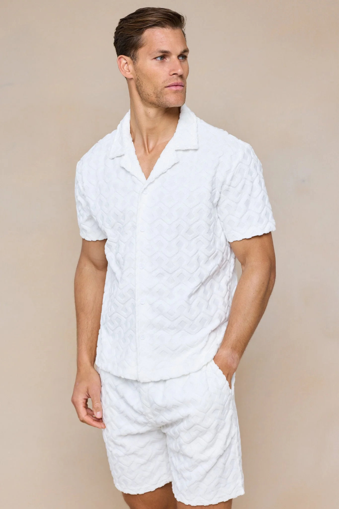 Fontana Flocked Towelled Shirt - Ecru - Image 7