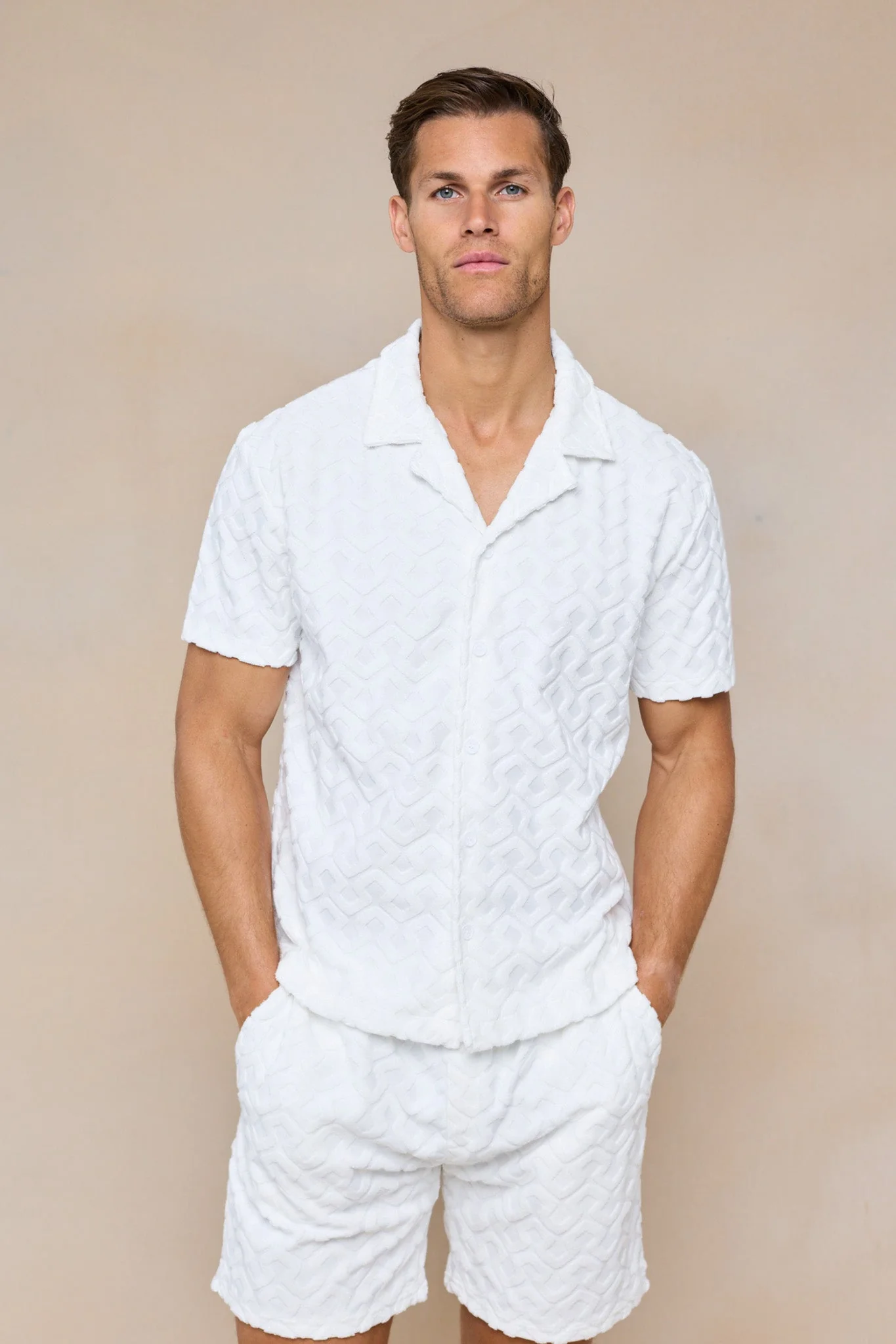 Fontana Flocked Towelled Shirt - Ecru - Image 8
