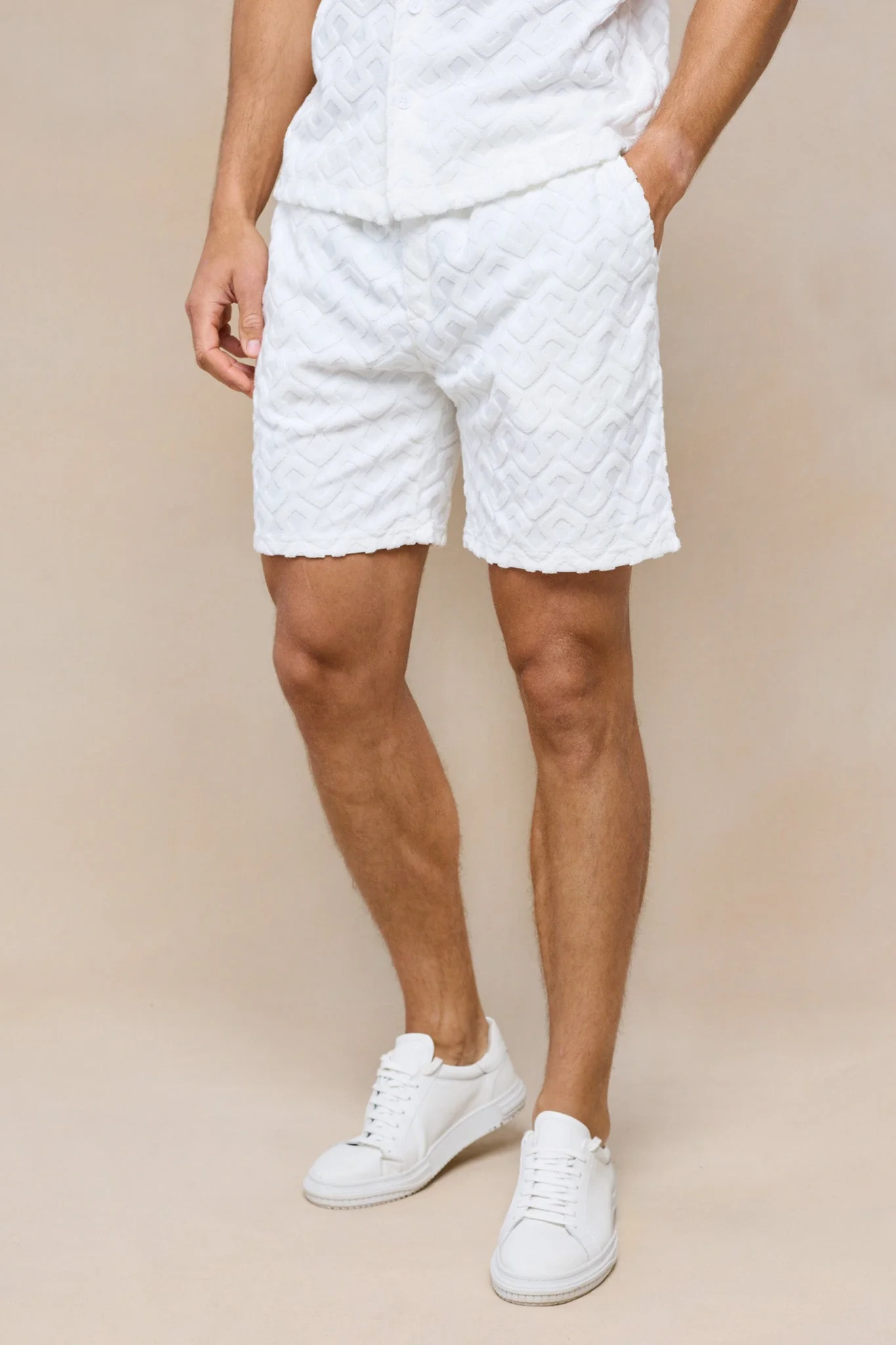 Fontana Flocked Towelled Short - Ecru - Image 3