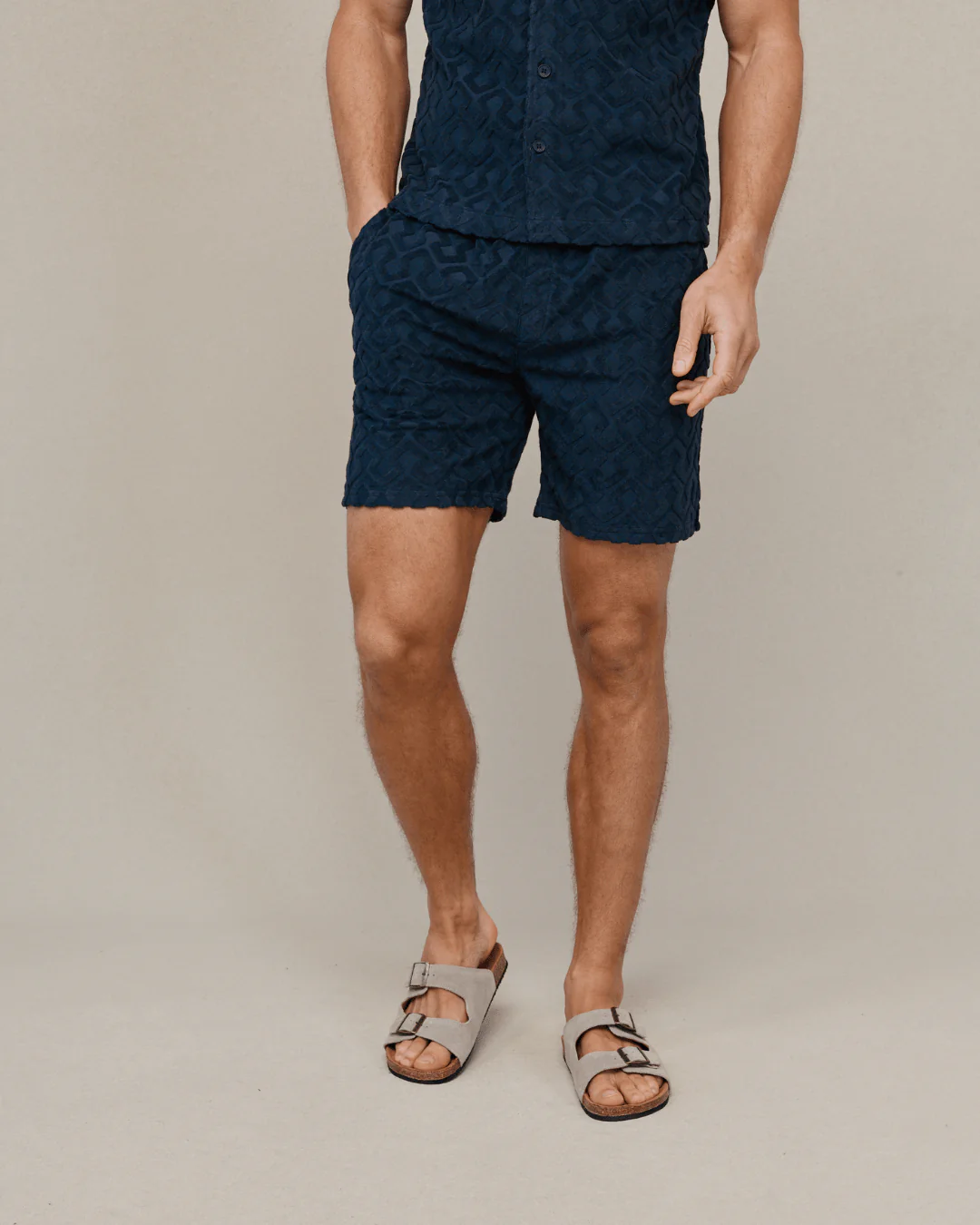 Fontana Flocked Towelled Short - Navy - Image 3