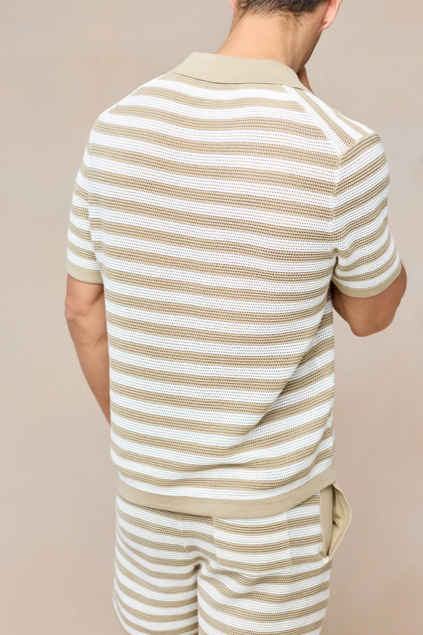 Lattolo Striped Knit Polo Shirt - Ecru/Beige - Image 5