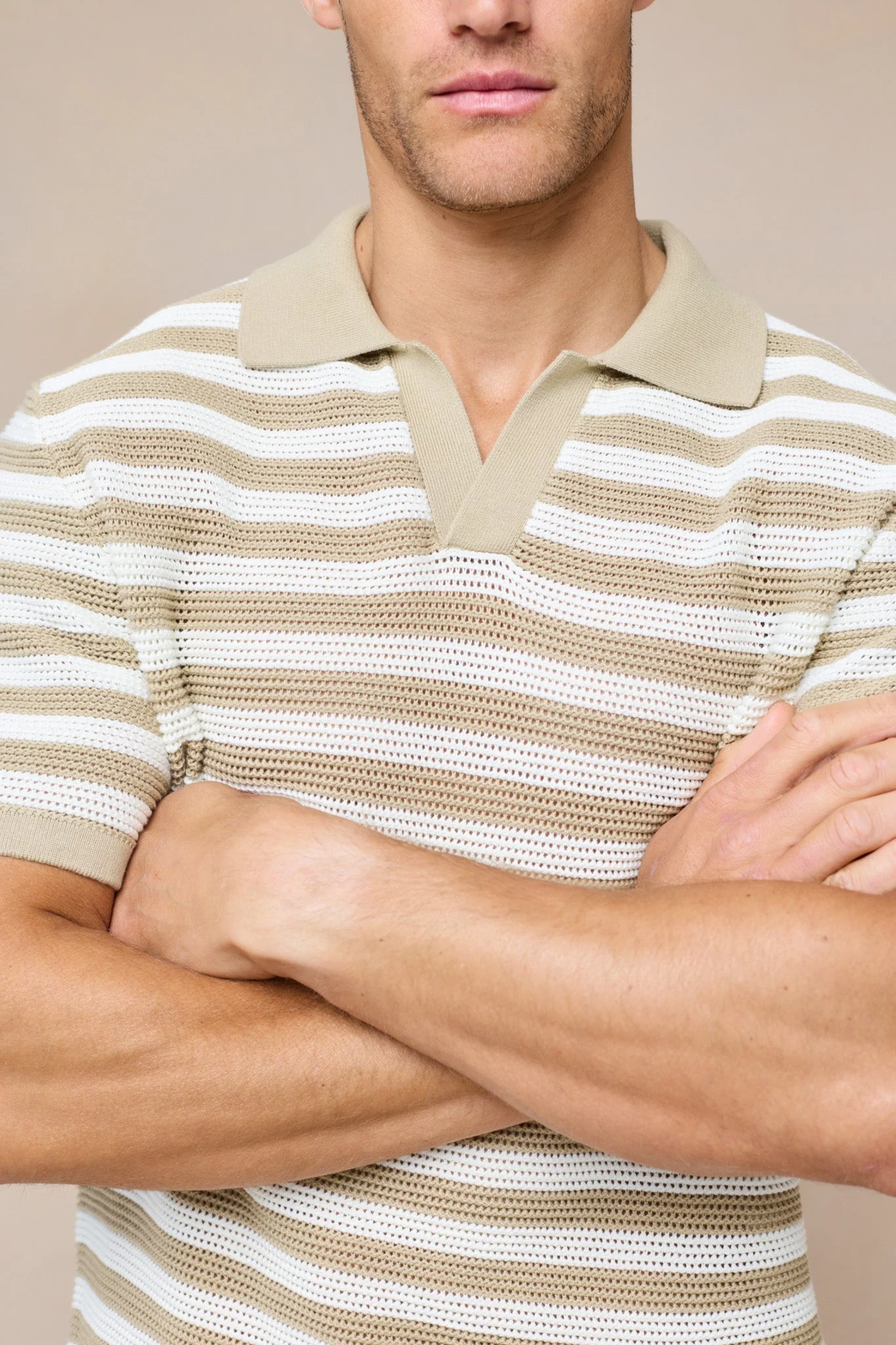Lattolo Striped Knit Polo Shirt - Ecru/Beige - Image 6