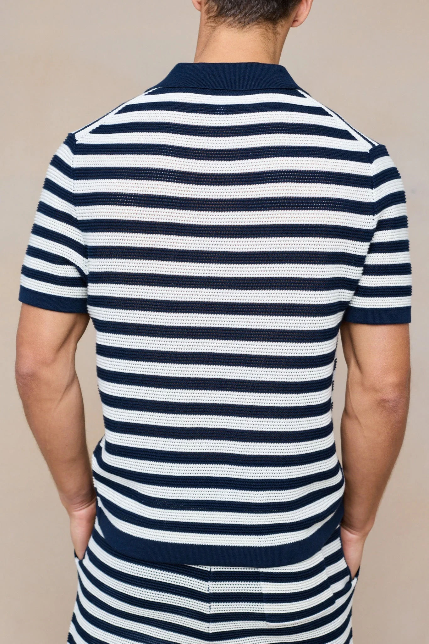 Lattolo Striped Knit Polo Shirt - Navy/Ecru - Image 8