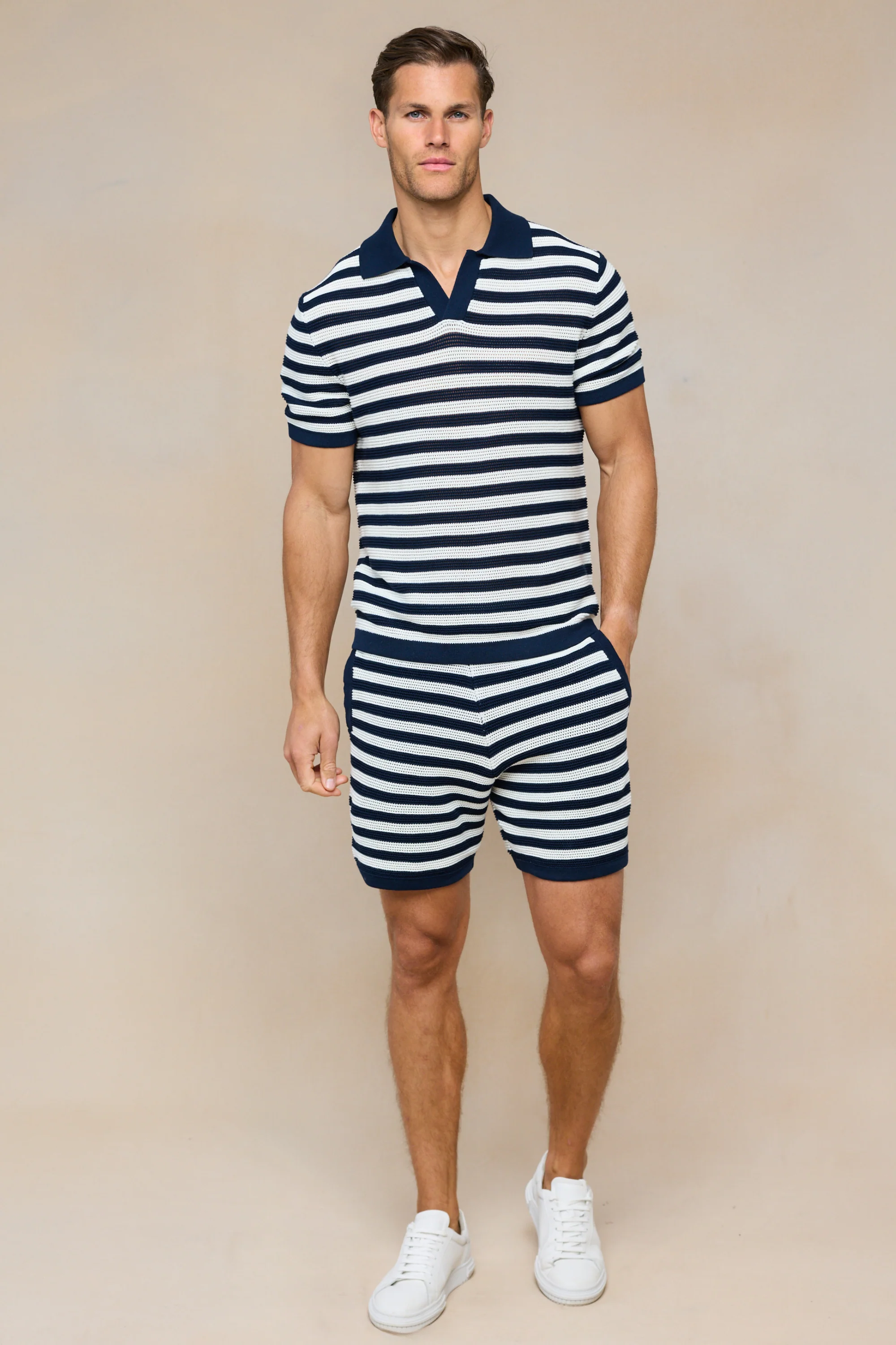 Lattolo Striped Knit Short - Navy/Ecru - Image 5