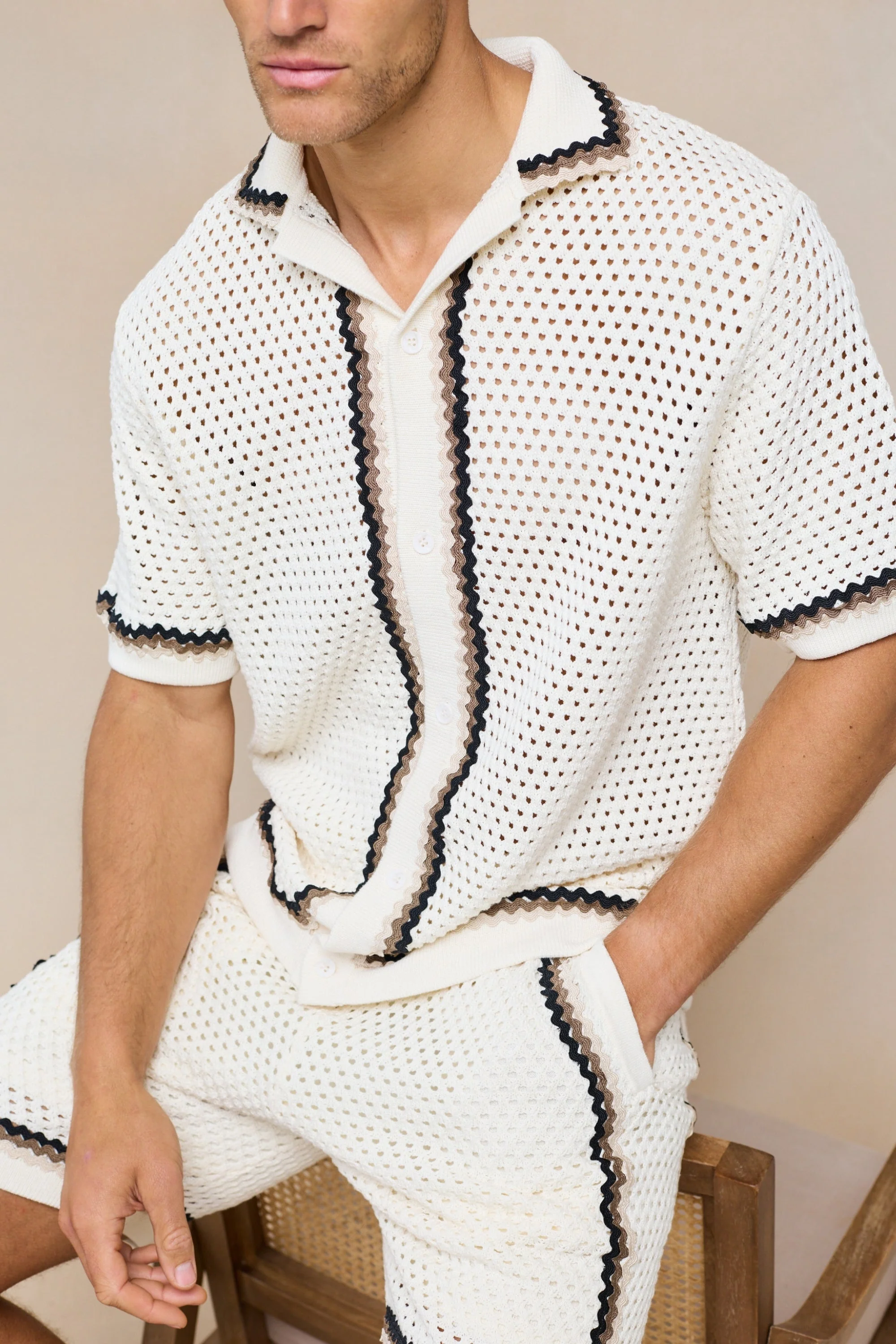 Marconi Crochet Knit Shirt - Ecru - Image 10