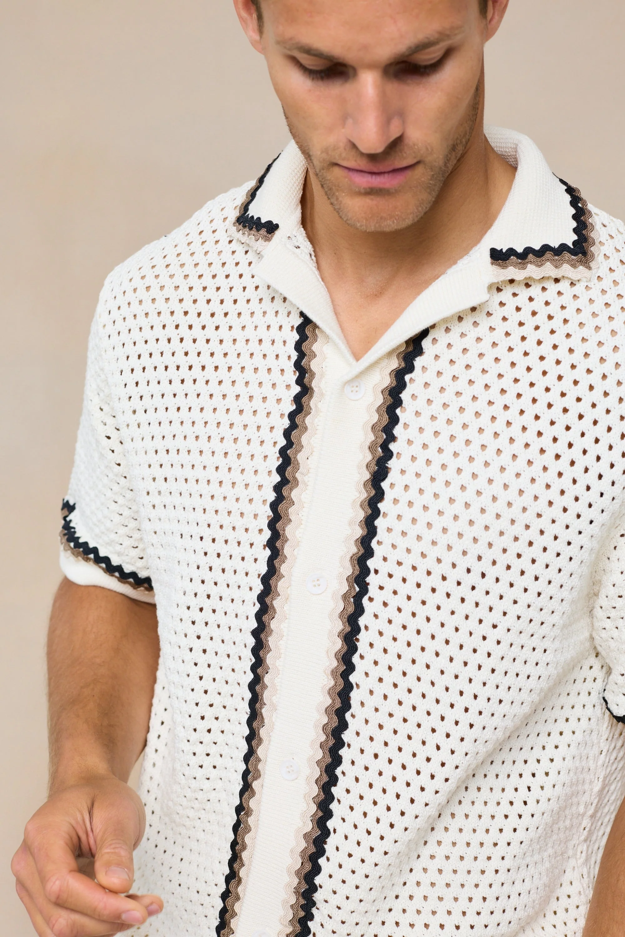 Marconi Crochet Knit Shirt - Ecru - Image 6