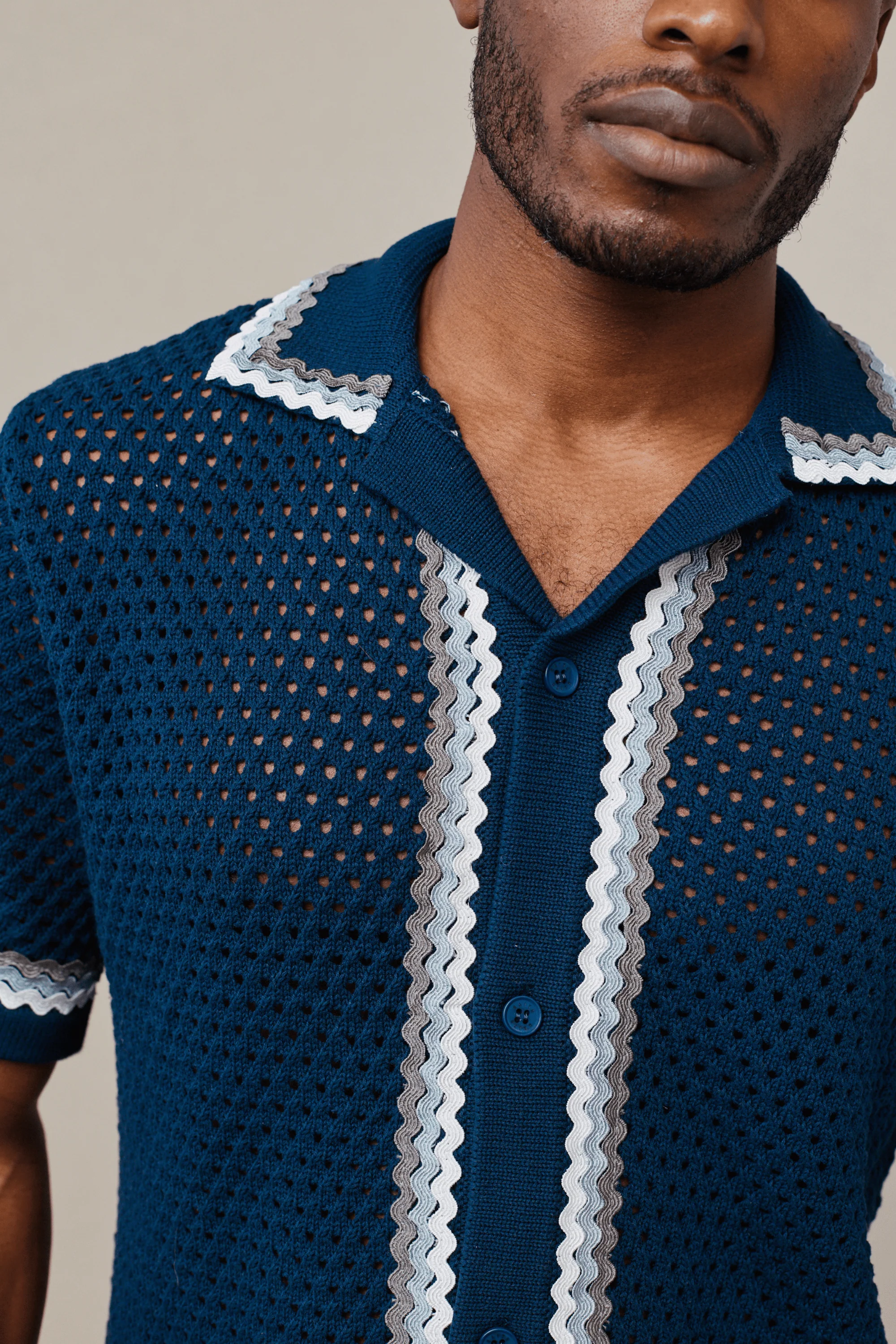 Marconi Crochet Knit Shirt - Navy - Image 2