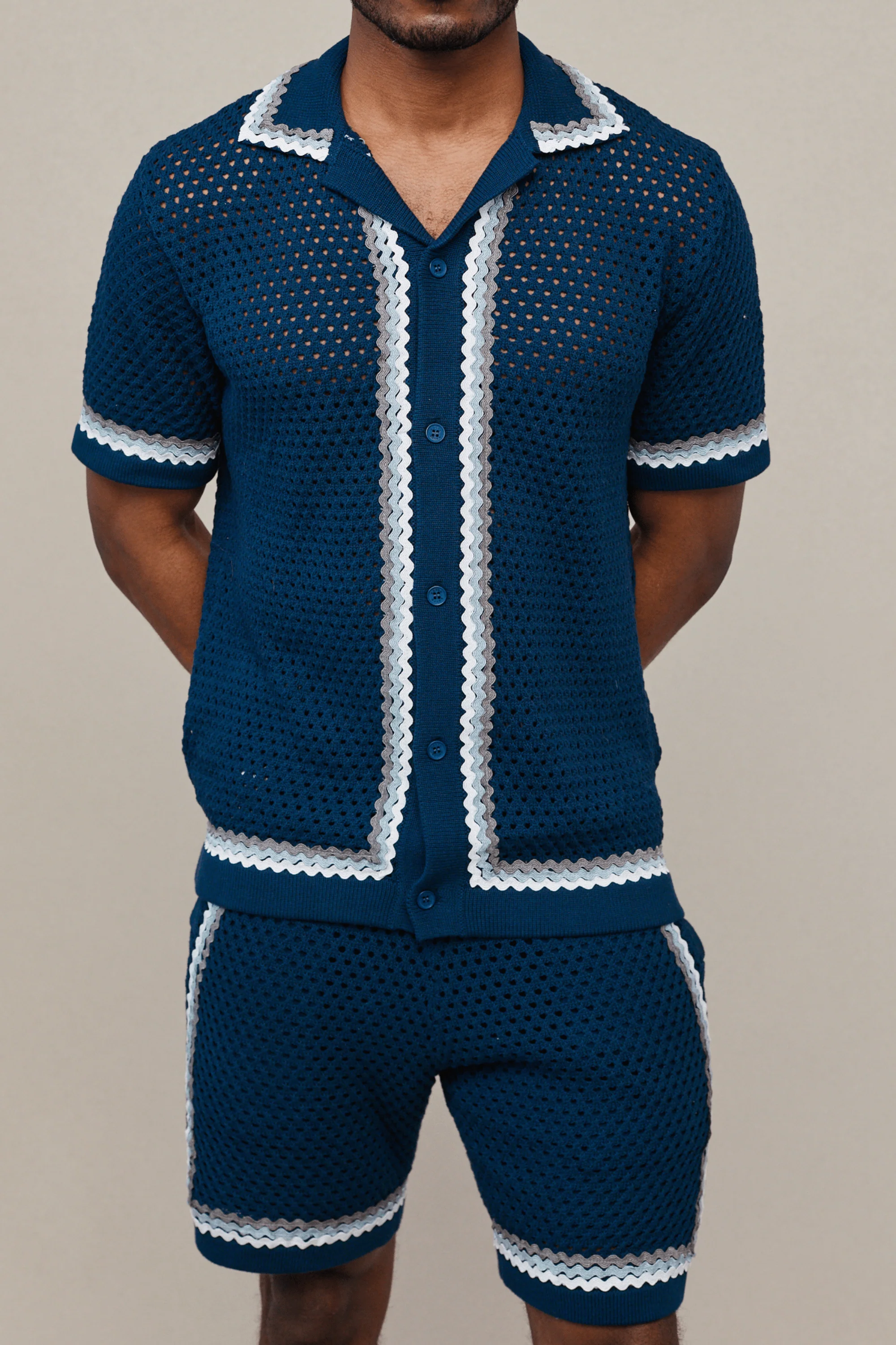 Marconi Crochet Knit Shirt - Navy - Image 3
