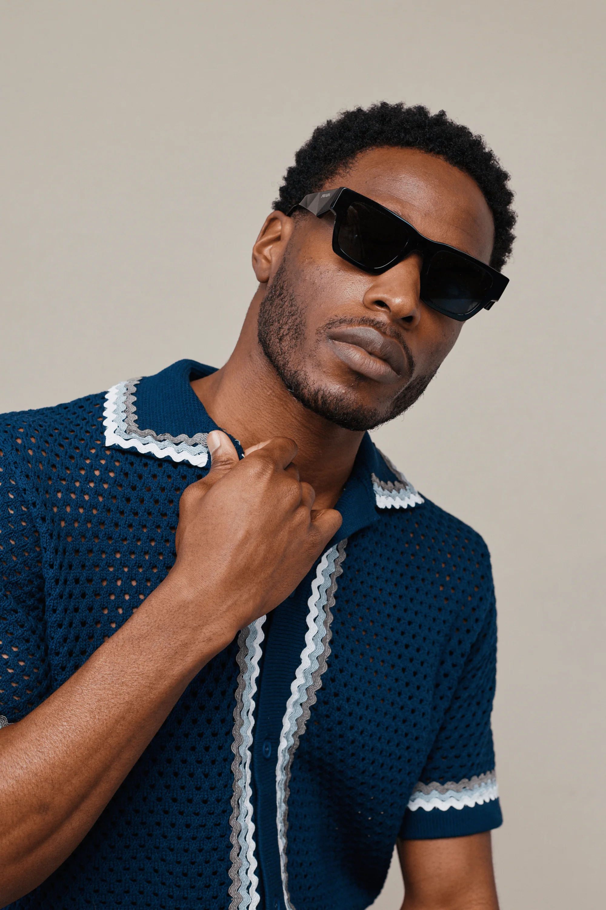 Marconi Crochet Knit Shirt - Navy - Image 4