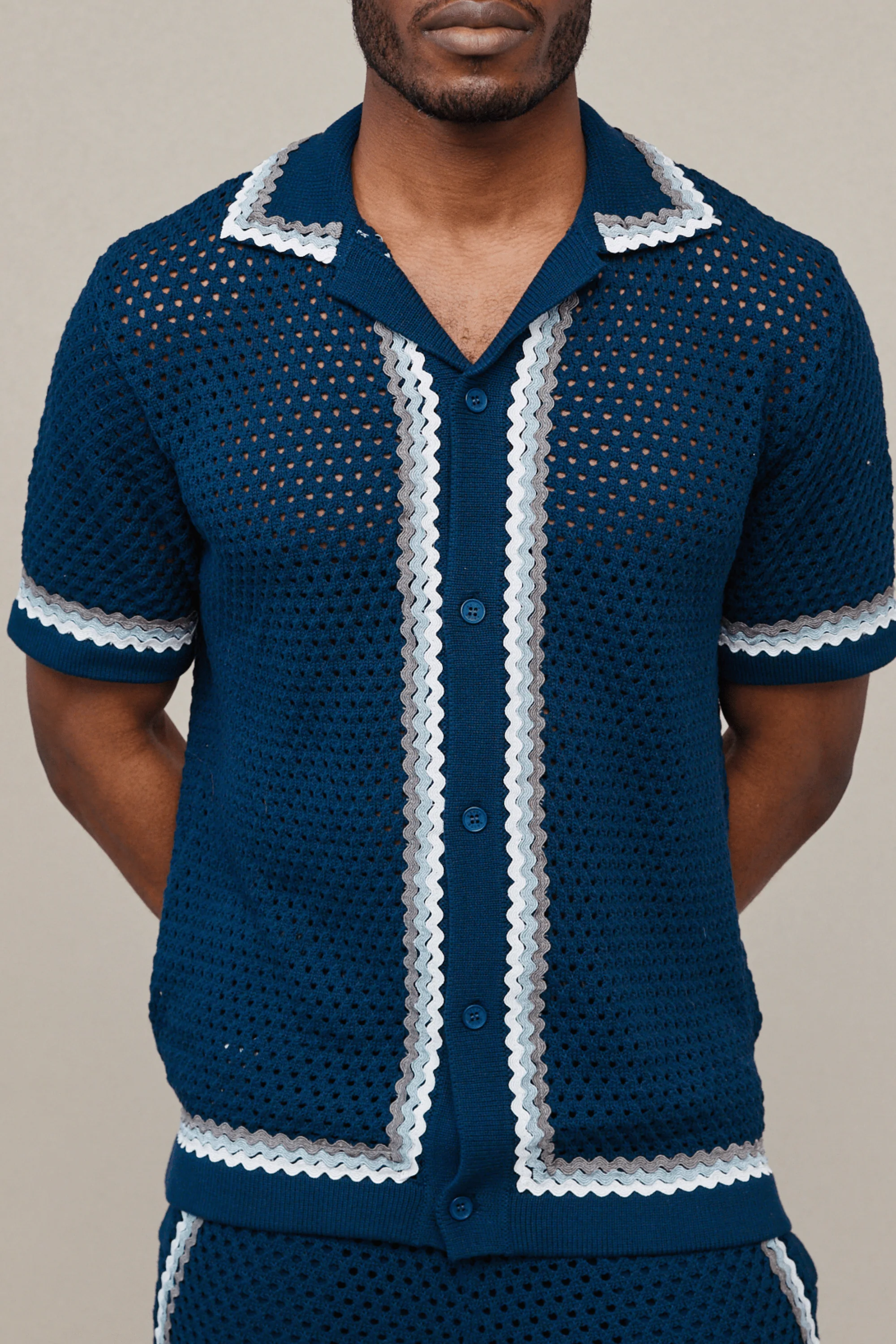 Marconi Crochet Knit Shirt - Navy - Image 6