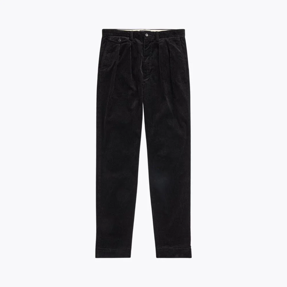 Relaxed Fit Pleated Cotton Corduroy Pants