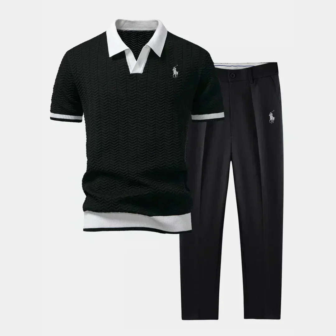 V-Neck Cotton-Blend Shirt and Tapered Pants Set - Image 4