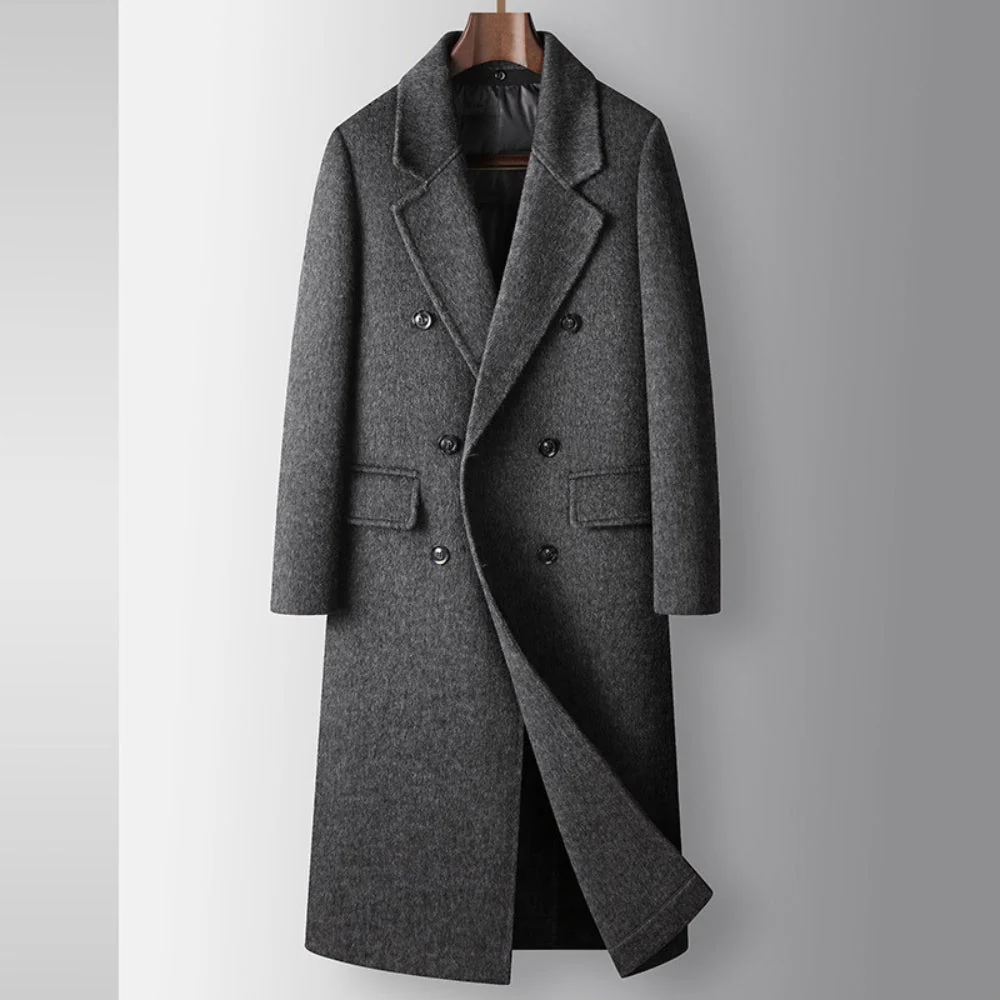 Old Money Double-Breasted Knee-Length Woolen Coat - Image 4