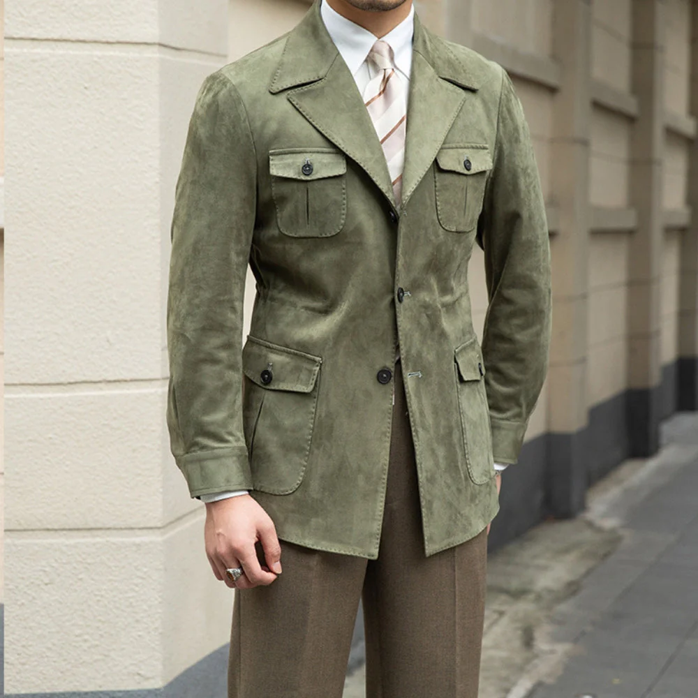 Old Money Italian Slim Fit Velvet Suede Jacket