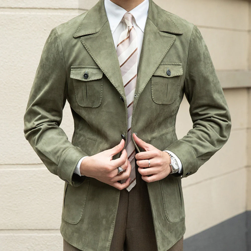 Old Money Italian Slim Fit Velvet Suede Jacket - Image 10