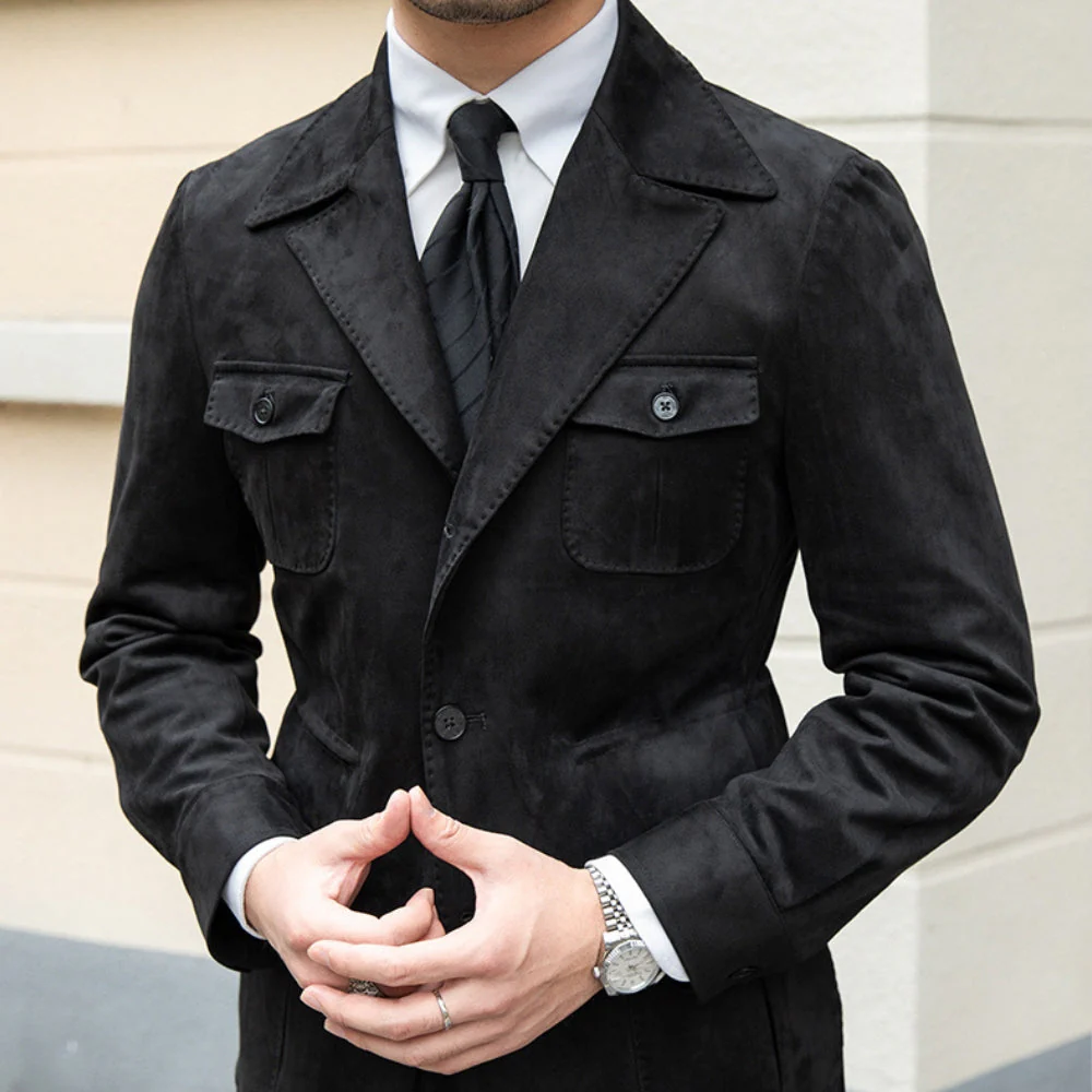 Old Money Italian Slim Fit Velvet Suede Jacket - Image 12