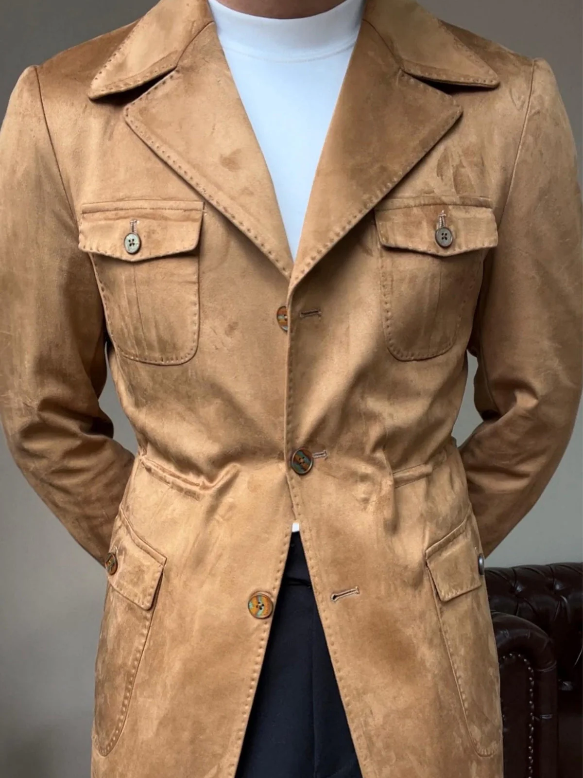 Old Money Italian Slim Fit Velvet Suede Jacket - Image 3