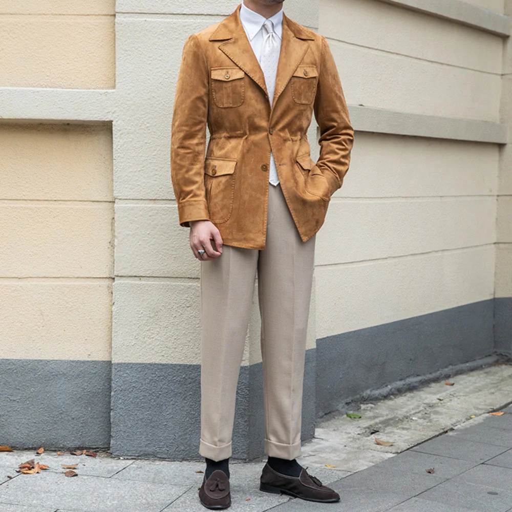 Old Money Italian Slim Fit Velvet Suede Jacket - Image 5