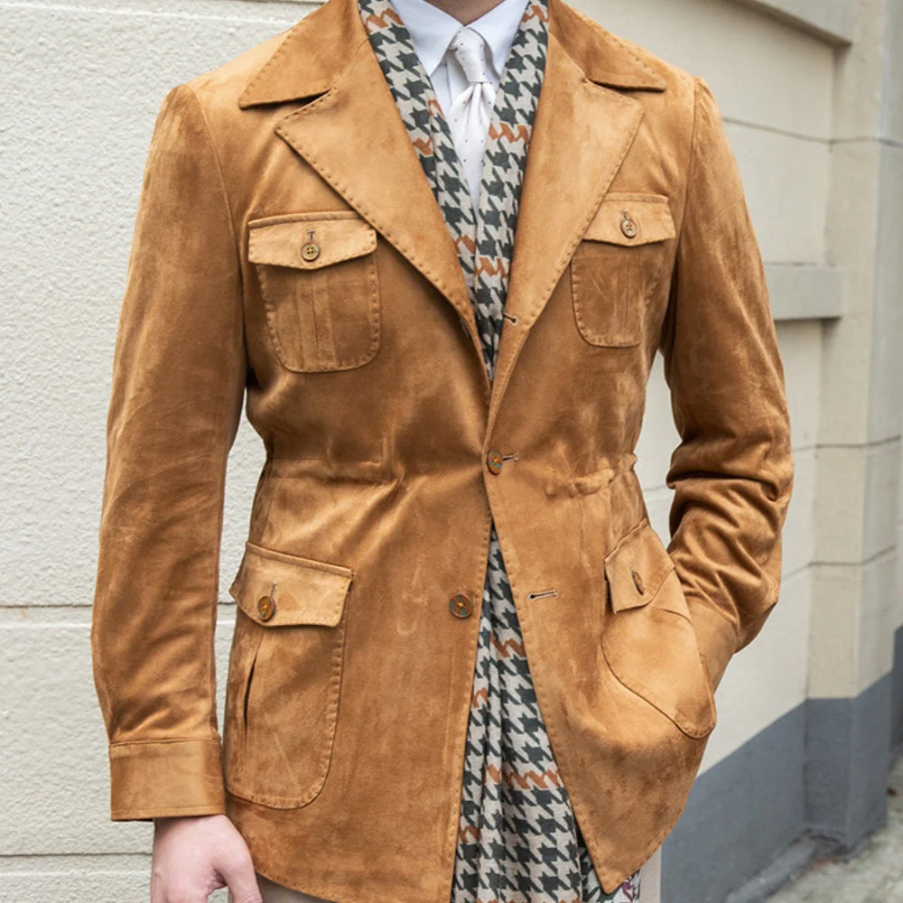Old Money Italian Slim Fit Velvet Suede Jacket - Image 6