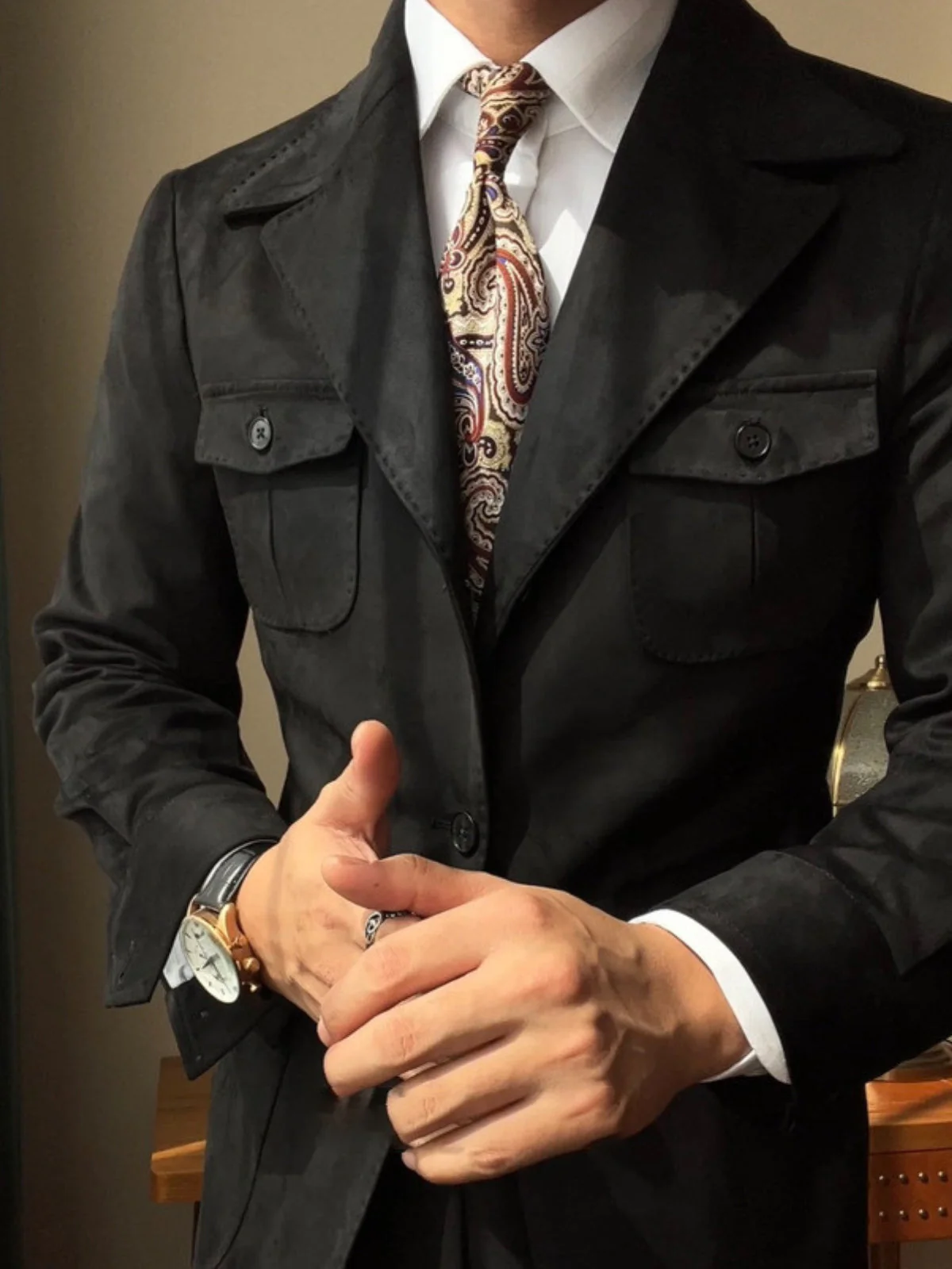 Old Money Italian Slim Fit Velvet Suede Jacket - Image 8