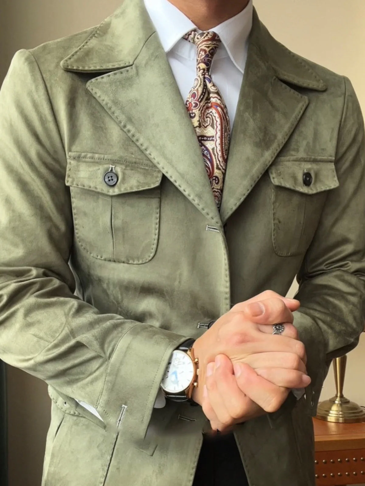 Old Money Italian Slim Fit Velvet Suede Jacket - Image 9