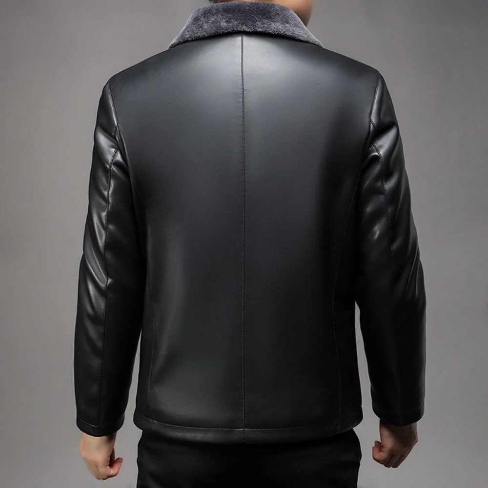 Old Money Thickened Fur Collar Leather Jacket - Image 3