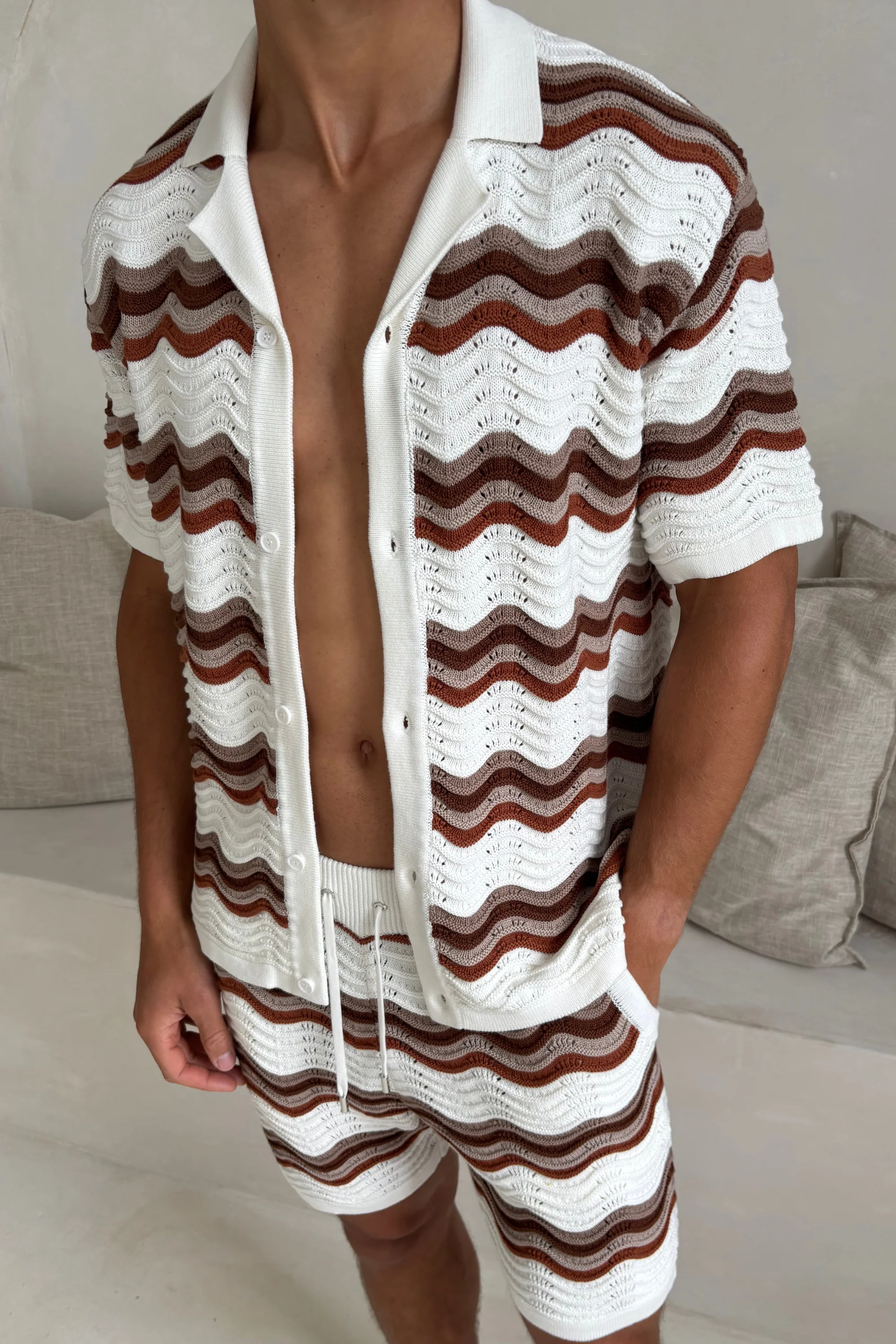 Primavera Crochet Knit Short - Ecru/Brown - Image 4