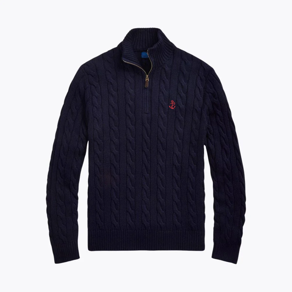 Chunky Cable-Knit Cotton Quarter-Zip Sweater - Image 2