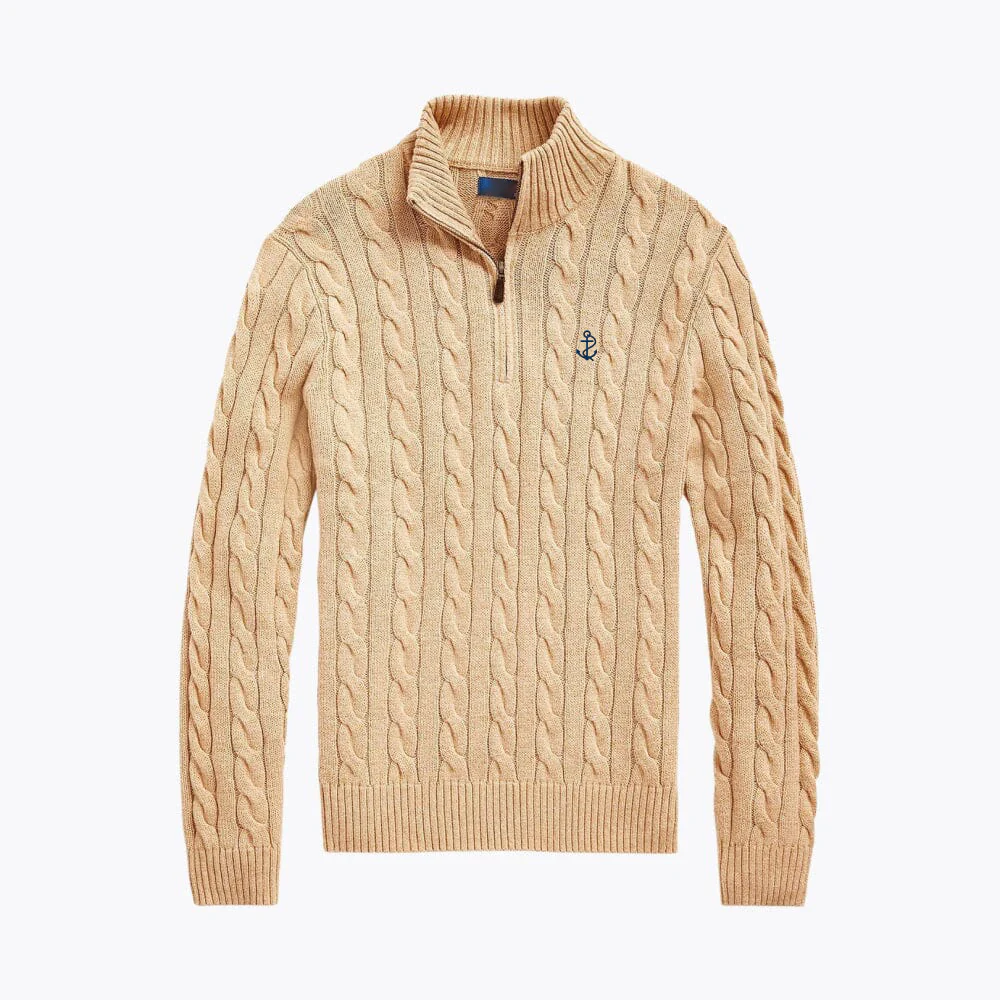 Chunky Cable-Knit Cotton Quarter-Zip Sweater - Image 3