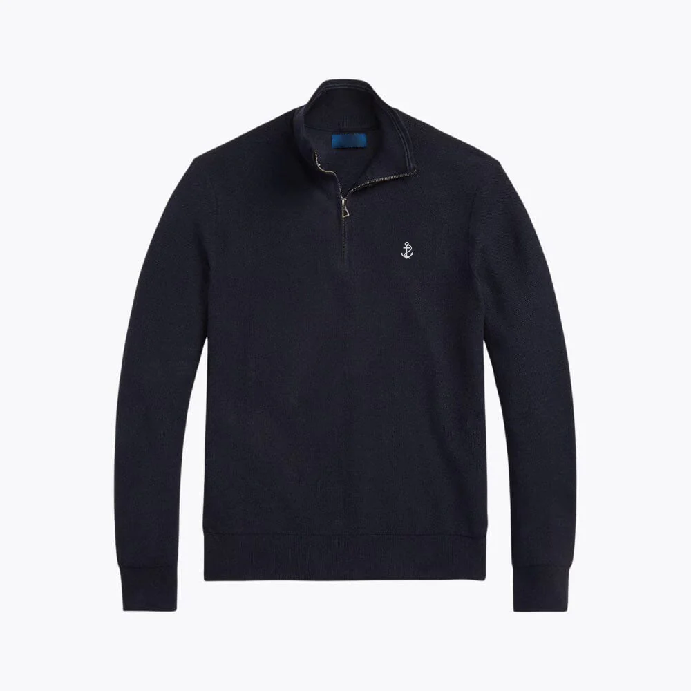 Mesh-Knit Cotton Quarter-Zip Sweater