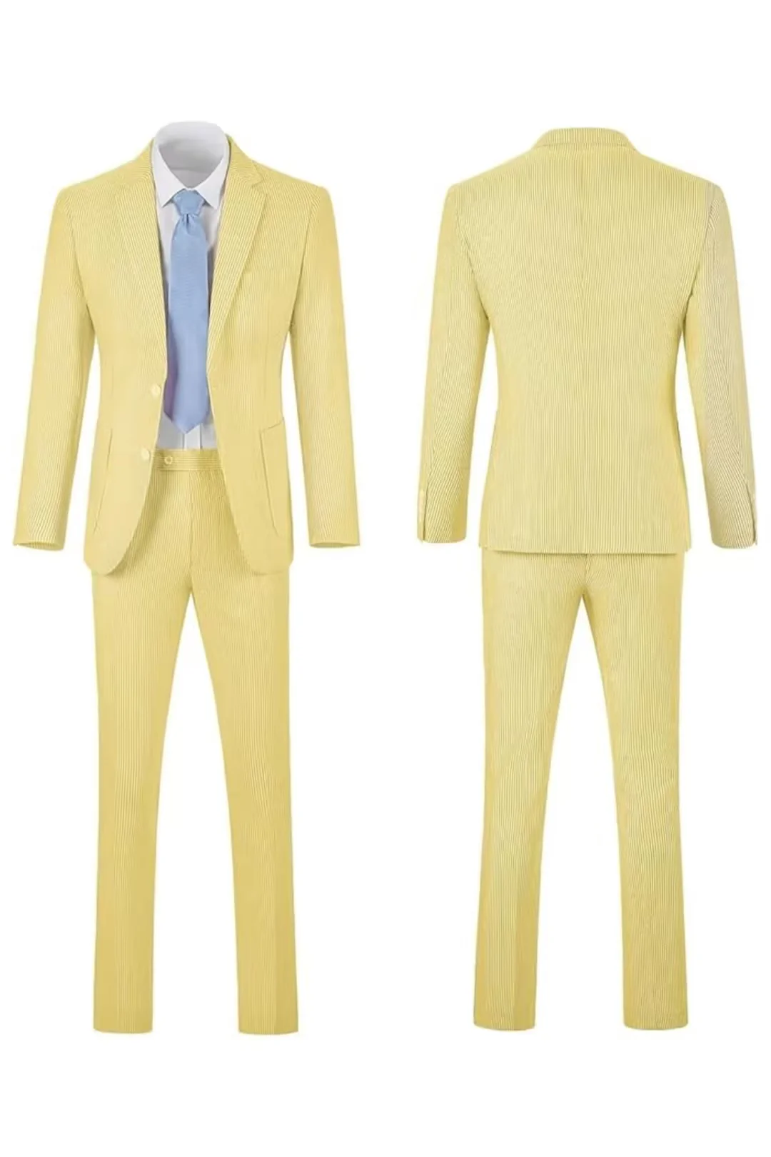 Seersucker Striped Blazer Pants 2 Piece Men's Summer Suit - Image 2