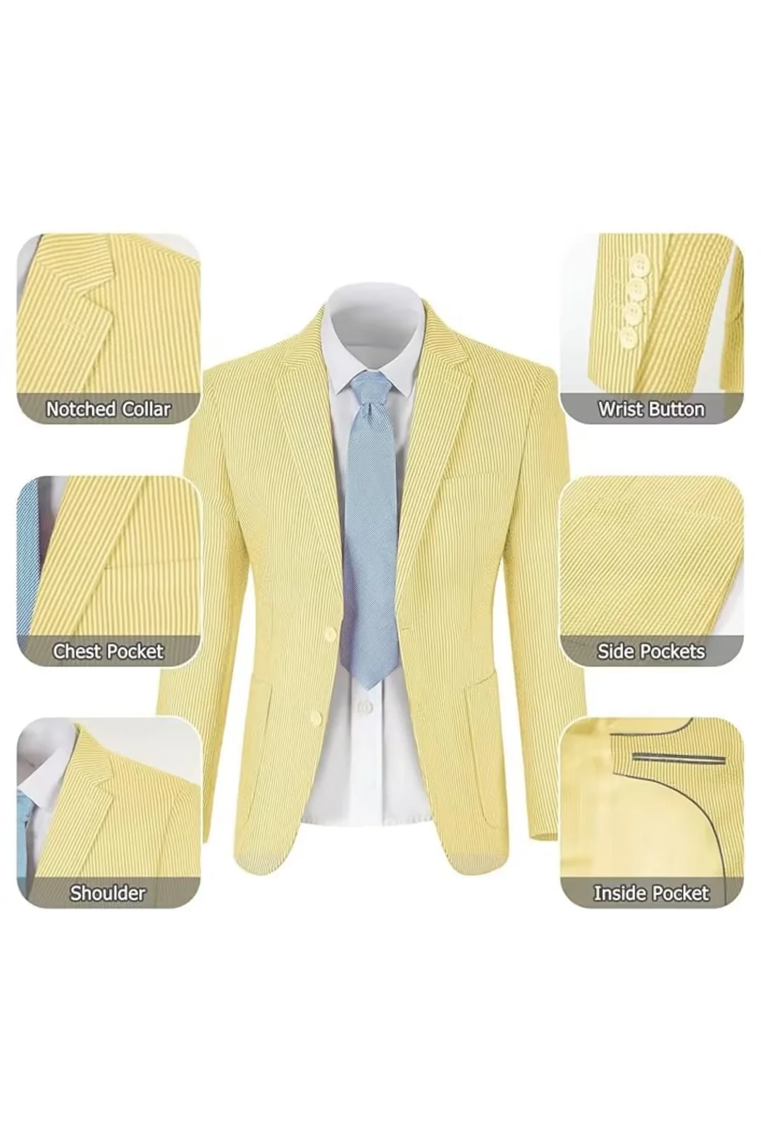Seersucker Striped Blazer Pants 2 Piece Men's Summer Suit - Image 3