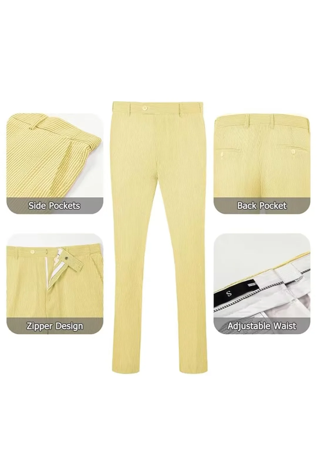 Seersucker Striped Blazer Pants 2 Piece Men's Summer Suit - Image 4