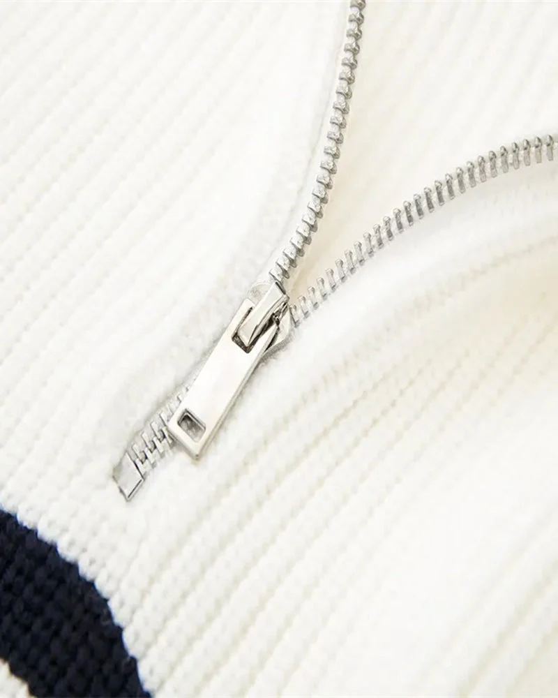 Striped Zip Up Sweater - Image 2