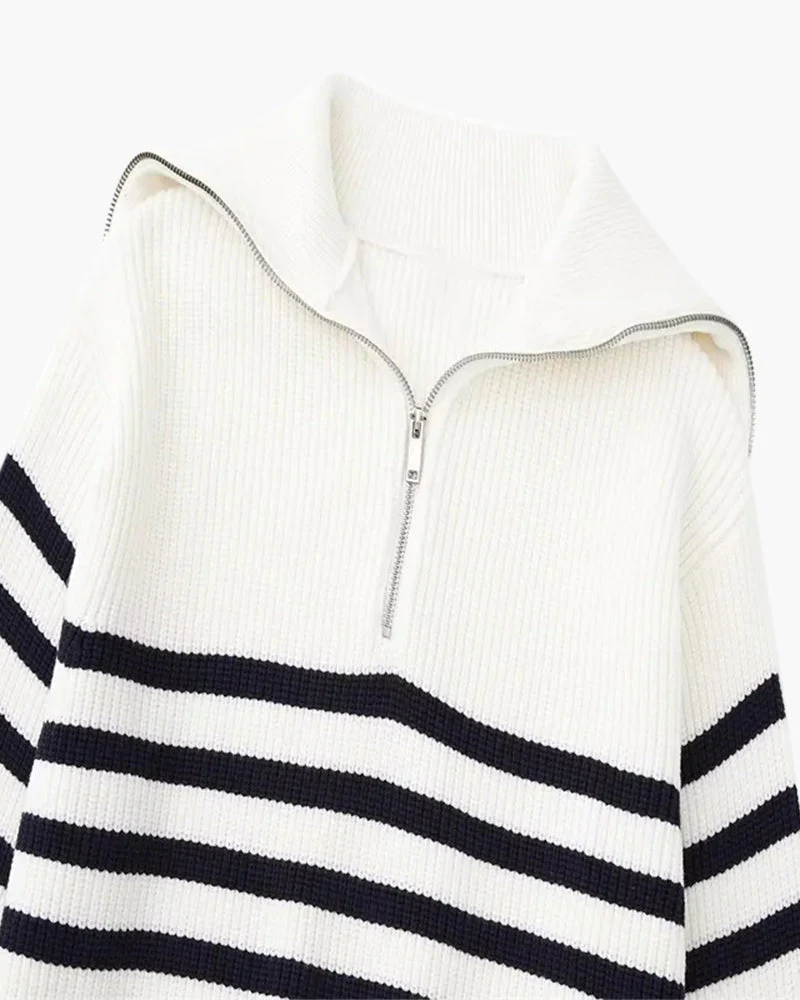 Striped Zip Up Sweater - Image 3