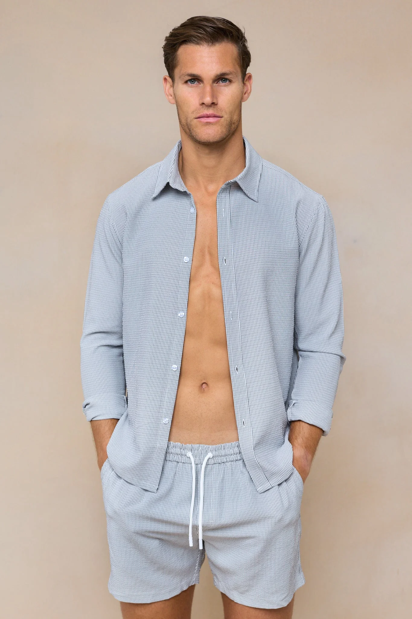 Vittorio Seersucker Long Sleeve Shirt - Black/White - Image 3