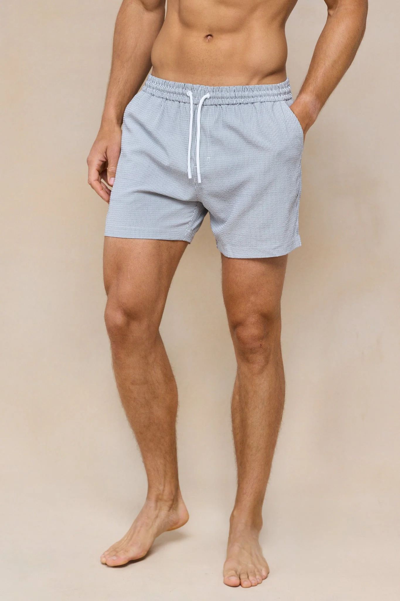 Vittorio Seersucker Swim Short - Black/White - Image 4
