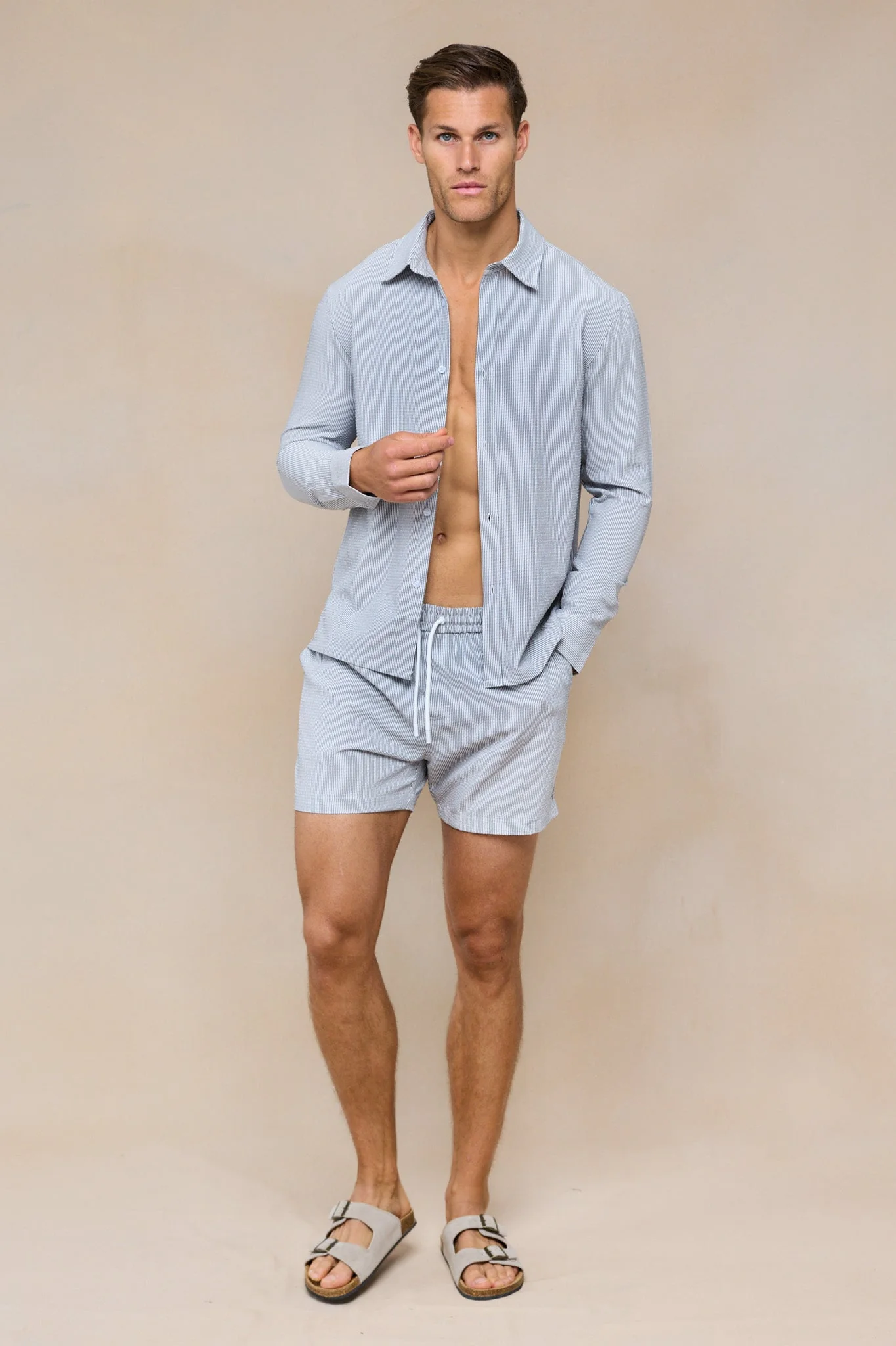 Vittorio Seersucker Swim Short - Black/White - Image 9